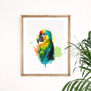 Colorful Parrot Watercolor Print – Tropical Bird Wall Art, Vibrant Home Decor, Bird Lover Gift