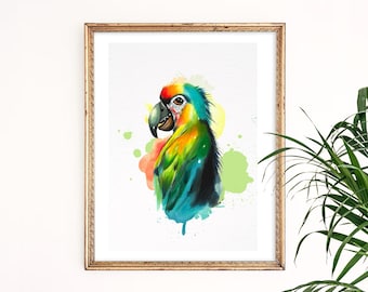オウムのプリント 熱帯の鳥 水彩画 壁アート エキゾチックな鳥 オウム