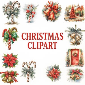 Christmas Watercolor Clipart Bundle: Holiday PNGs for Crafts (Digital Download