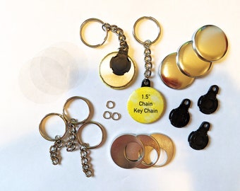 1.5 Inch Versa Back CHAIN Key Chains Complete Sets for Tecre Button Press - You Choose Quantity 25-250 - 1 1/2" Button Machine Supplies