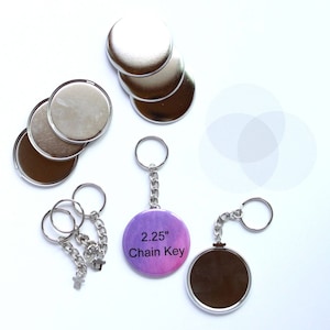 2.25 Inch Chain Key Chain Complete Button Sets for Tecre Button Press - You choose quantity 25-250 sets -2.25&quot; Button Maker Machine Supplies