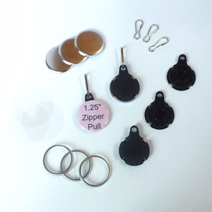 1.25 Inch Versa Back Zipper Pull Complete Sets for Tecre Button Press - You choose quantity 50-250 - 1 1/4&quot; Blank Button Machine Supplies