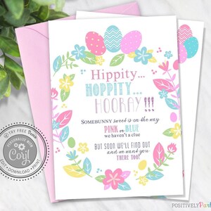 Pastel Gender Reveal Easter Invitation Easter Colorful Flower Wreath 2