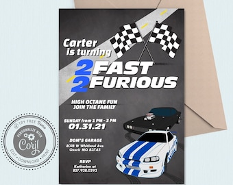 2 Fast 2 Furious Birthday Invitation - Race Car Party (Digital Download)