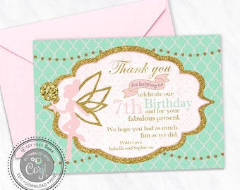 Fairy Disco Party Birthday Thank You Card - Editable Thank You - Instant Download - Corjl Thank You - Fairy Disco Party - Fairy Girl Cards