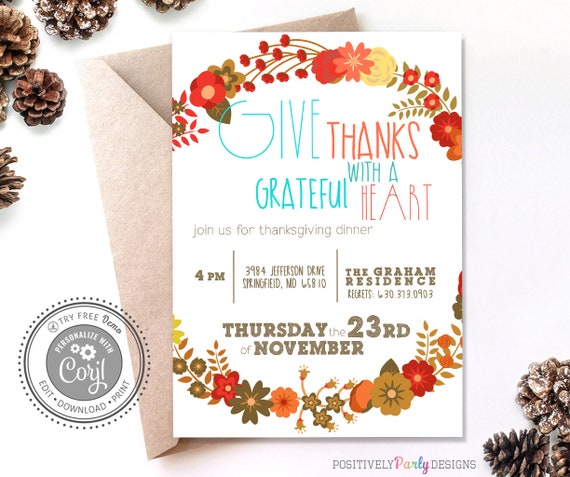 Fall Wreath Thanksgiving Invitation – Editable Friendsgiving Invite (Digital Download)