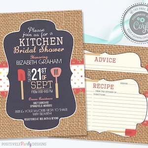 Editable Kitchen Bridal Shower Invitation - Advice Recipe Card - Kitchen Shower - Editable Invitations - Instant Download - Corjl Invitation