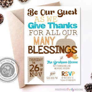 Editable Be Our Guest Burlap Thanksgiving Invitation - Editable Invitations - Instant Download - Corjl Invitations - Friendsgiving Party