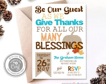 Burlap Thanksgiving Invitation – Editable, Be Our Guest (Digital Download)