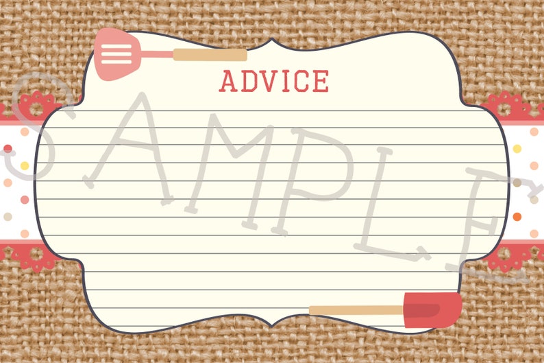 Editable Kitchen Bridal Shower Invitation Advice Recipe Card Kitchen Shower Editable Invitations