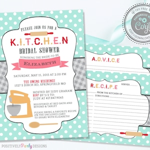 Editable Kitchen Bridal Shower Invitation - Advice Recipe Card - Kitchen Shower - Editable Invitations - Instant Download - Corjl Invitation
