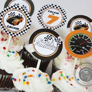 Editable Race Car Fast and Furious Birthday Cupcake Toppers - Instant Download - Editable Toppers - Corjl Toppers - Race Car Cupcake Toppers