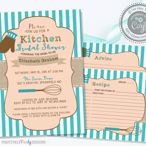 Editable Kitchen Bridal Shower Invitation - Advice Recipe Card - Kitchen Shower - Editable Invitations - Instant Download - Corjl Invitation