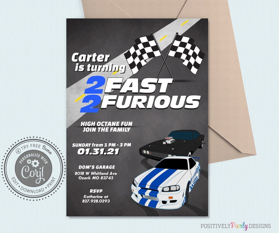 Editable Race Car 2 Fast 2 Furious Birthday Invitation Etsy Ireland
