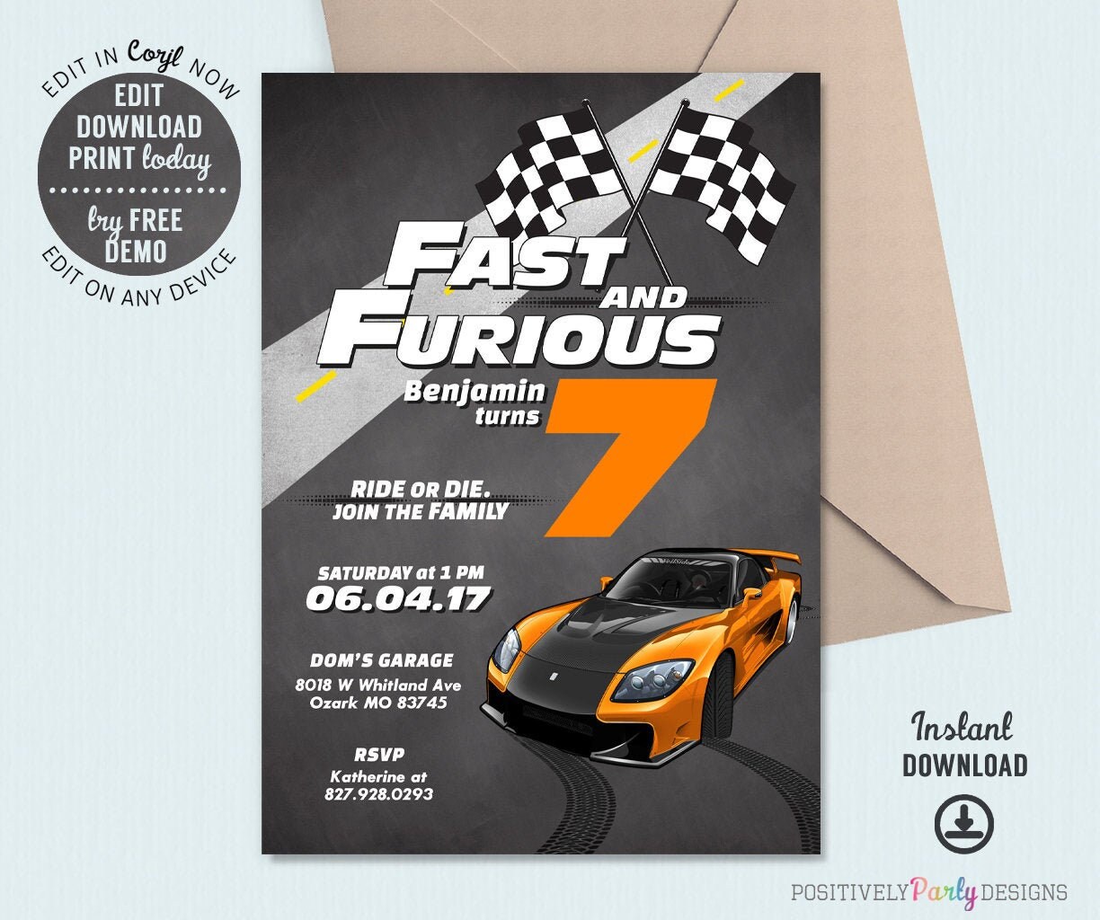 Editable Race Car Fast And Furious Birthday Invitation Etsy