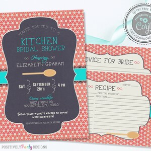 Editable Kitchen Bridal Shower Invitation - Advice Recipe Card - Kitchen Shower - Editable Invitations - Instant Download - Corjl Invitation