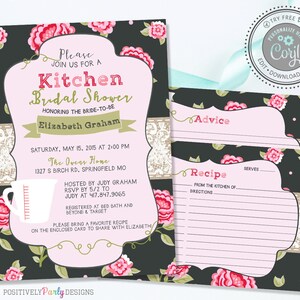 Editable Kitchen Bridal Shower Invitation - Advice Recipe Card - Kitchen Shower - Editable Invitations - Instant Download - Corjl Invitation