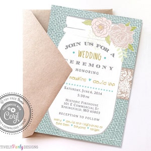 Editable Mason Jar Rustic Burlap Lace Peony Wedding Invitation - Editable Invitation - Instant Download - Corjl Invitations - Rustic Wedding