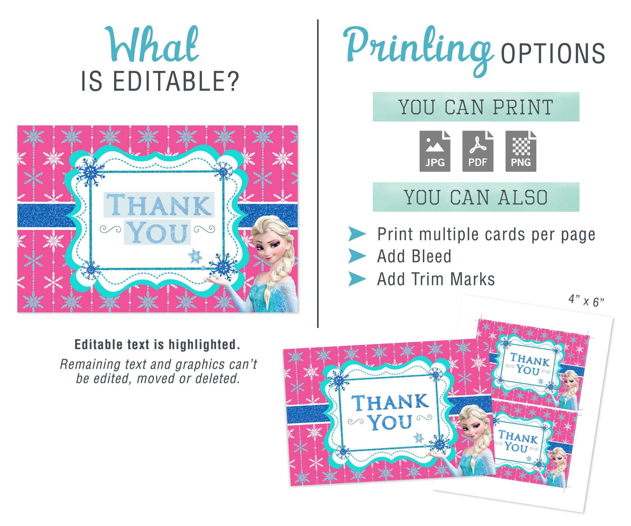 Frozen Elsa Thank You Card - Editable Corjl Template (instant Download ...