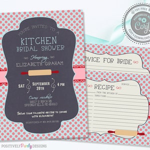 Editable Kitchen Bridal Shower Invitation - Advice Recipe Card - Kitchen Shower - Editable Invitations - Instant Download - Corjl Invitation