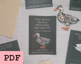 PDF Free Motion Machine Embroidery Kit, Applique Duck, Animals In Wonderland, Duck Stitched Image, 2 Applique Style Ducks, 14X15cm Duck PDF