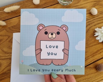 I Love You Beary Much Greetings Card, I Love You Valentines Card, Anniversary Card, Chonky Bear Card, Cute Bear Scene Card, 14.8cm