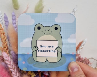 Chonky Friends Animal Coasters , Frog Coaster , Frog You Are Ribberting Coaster , Frog Coaster Gift , Frog cute Coaster , 8.8cm