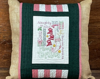 Easy Hand Embroidery Paper Pattern-Christmas Pillow Cozy by Honey's House Quilts-16" x 16" pillow with snap around embroidered cover