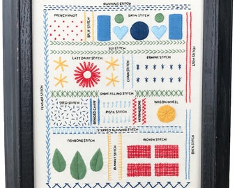 Easy Hand Embroidery Paper Pattern-Traditional Stitch Sampler by Honey's House Quilts- A cute, embroidered wall hanging