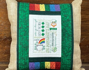 Easy Hand Embroidery Paper Pattern-St Patrick's Pillow Cozy by Honey's House Quilts-16" x 16" pillow with an embroidered snap around cover