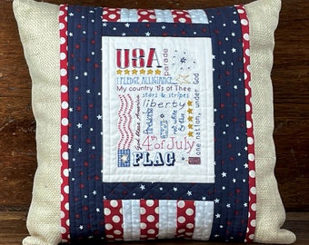 Easy Hand Embroidery Paper Pattern-4th of July Pillow Cozy by Honey's House Quilts-16" x 16" pillow with an embroidered snap around cover