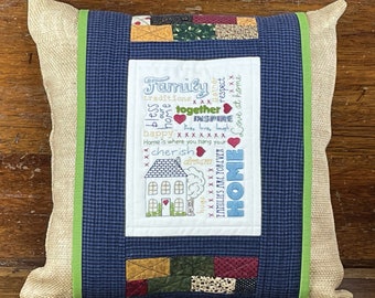 Easy Hand Embroidery Paper Pattern-Home Pillow Cozy by Honey's House Quilts-16" x 16" pillow with an embroidered snap around cover