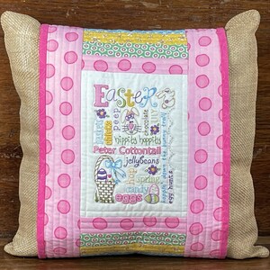 Easy Hand Embroidery Paper Pattern-Easter Pillow Cozy by Honey's House Quilts-16" x 16" pillow with an embroidered snap around cover