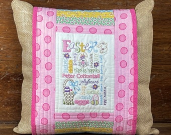 Easy Hand Embroidery Paper Pattern-Easter Pillow Cozy by Honey's House Quilts-16" x 16" pillow with an embroidered snap around cover