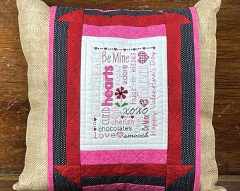Easy Hand Embroidery Paper Pattern-Valentine Pillow Cozy by Honey's House Quilts-16" x 16" pillow with an embroidered snap around cover