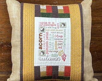 Easy Hand Embroidery Paper Pattern-Fall Pillow Cozy by Honey's House Quilts-16" x 16" pillow with an embroidered snap around cover
