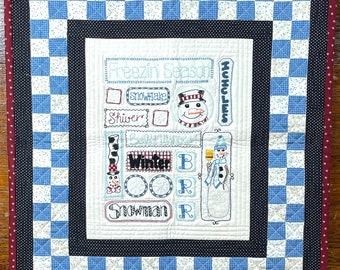 Easy Hand Embroidery Paper Pattern-Snowman Sampler by Honey's House Quilts- A cute, embroidered wall hanging