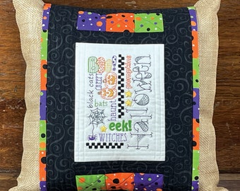 Easy Hand Embroidery Paper Pattern-Halloween Pillow Cozy by Honey's House Quilts-16" x 16" pillow with an embroidered snap around cover