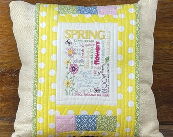 Easy Hand Embroidery Paper Pattern-Spring Pillow Cozy by Honey's House Quilts-16" x 16" pillow with an embroidered snap around cover