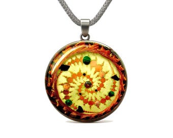 Orgonite Pendant – Windmill Hill Crop Circle & Tensor Ring – Moldavite, Sapphire, Amethyst – Metayantra Protection Device