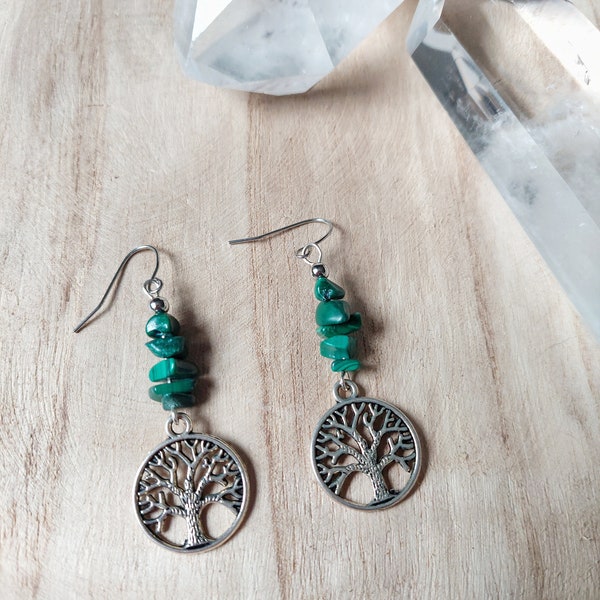 Tree of life malachite earrings