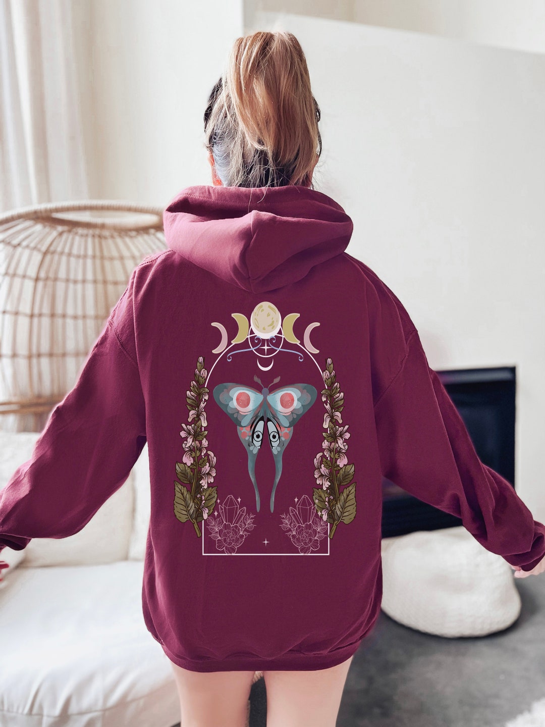 Mystical Luna Moth Hoodie Good Luck Moth Goddess of the Moon Nocturnal