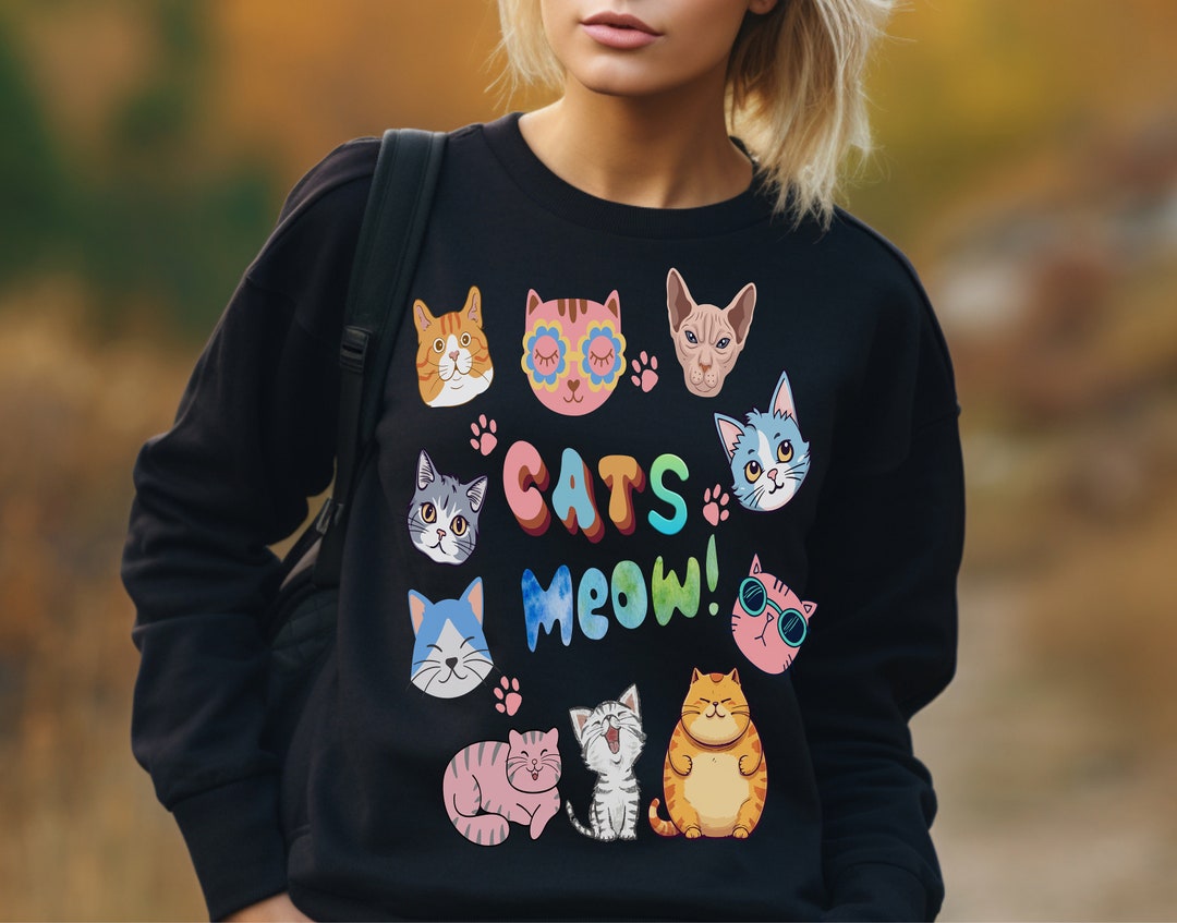 Cat Lovers Sweatshirt Cat's Meow, Cat Person, Gift Large Block Graphic