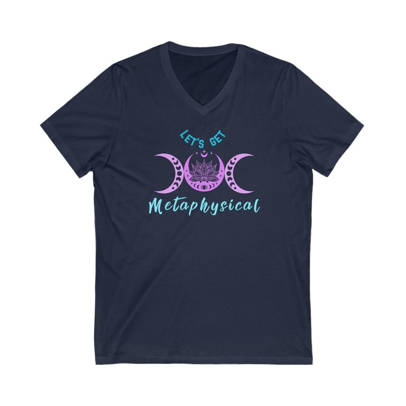 Metaphysical V-neck Tee, Lotus Flower, Moon Graphic, Black, White, Navy ...