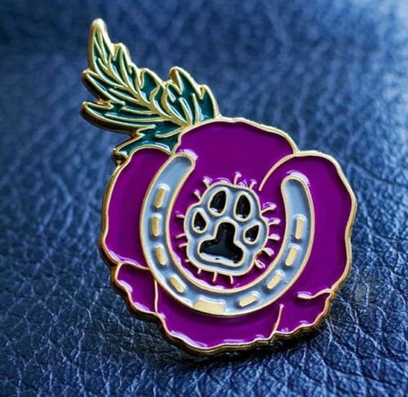 Purple poppy lapel pin badge Dogs paw horseshoe remembering Etsy