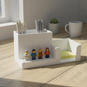LEGO-kompatibel skrivbordsorganisatör och minifigurdisplay Vit