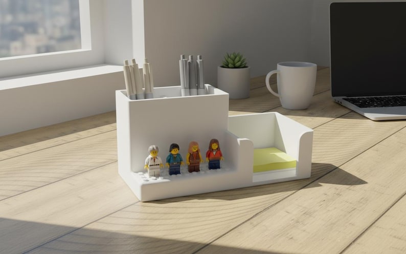 LEGO-kompatibel skrivbordsorganisatör och minifigurdisplay Vit