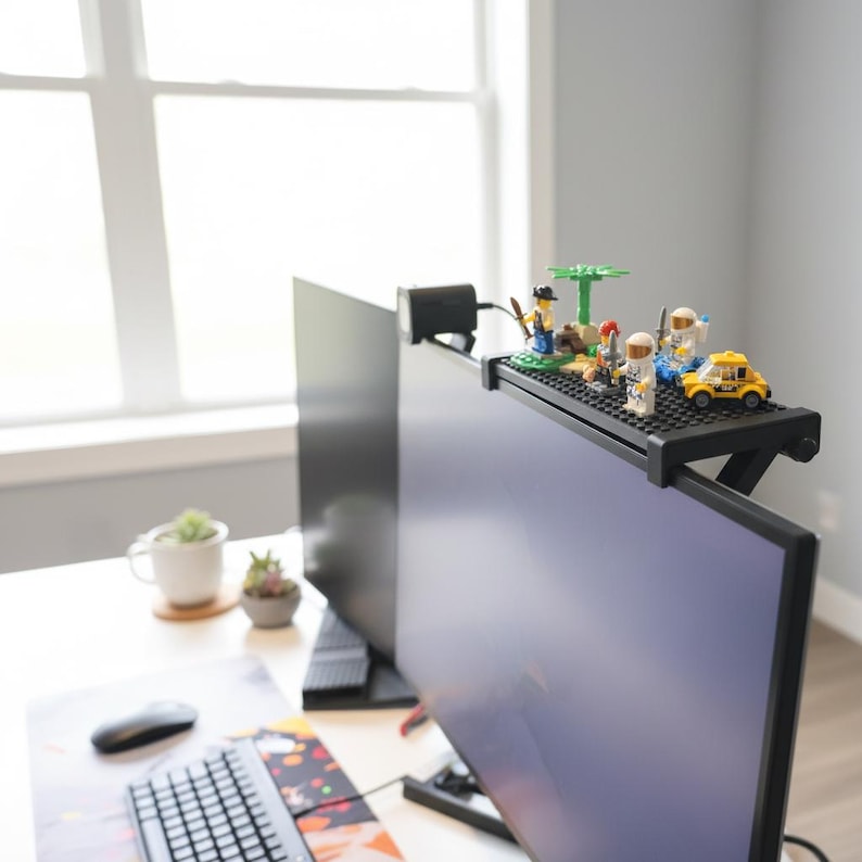 LEGO® - Compatible Monitor Shelf - Universal Fit Clip-On Screen Shelf for Minifigs, Webcam & Desk Decor image 2