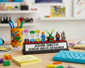 Personalized LEGO-Compatible Desk Nameplate | 3D Printed, Two-Line Text