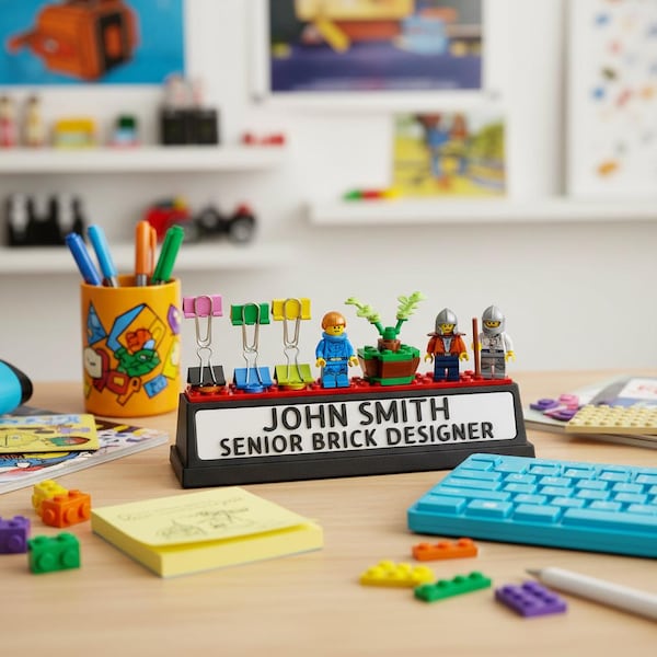 Personalized LEGO-Compatible Desk Nameplate | 3D Printed, Two-Line Text | Teacher Gift | Back to School
